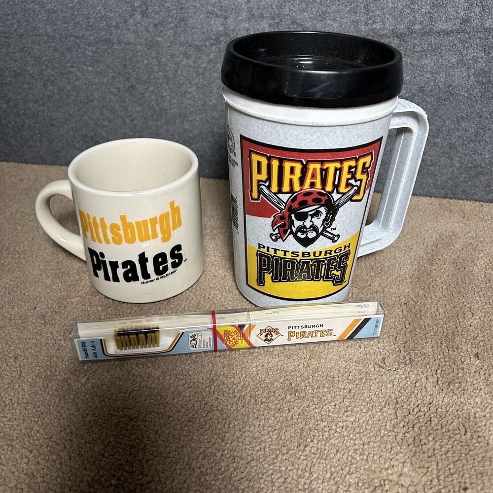 1990’s Pittsburgh Pirates Memorabilia Lot Plastic Cup, Ceramic Mug, Toothbrush